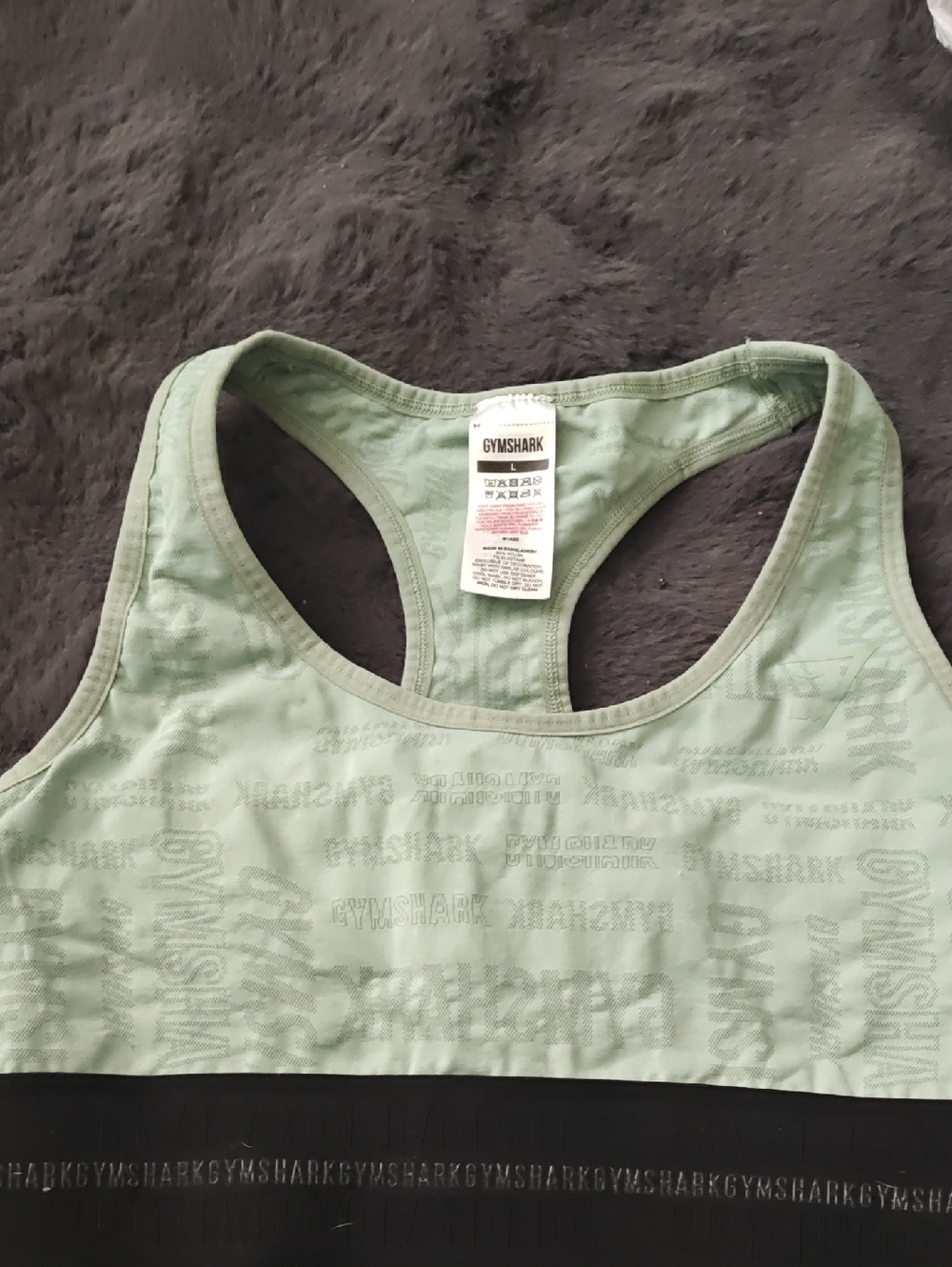 Gymshark Light Sage Green Racerback Sports Bra with Black Band